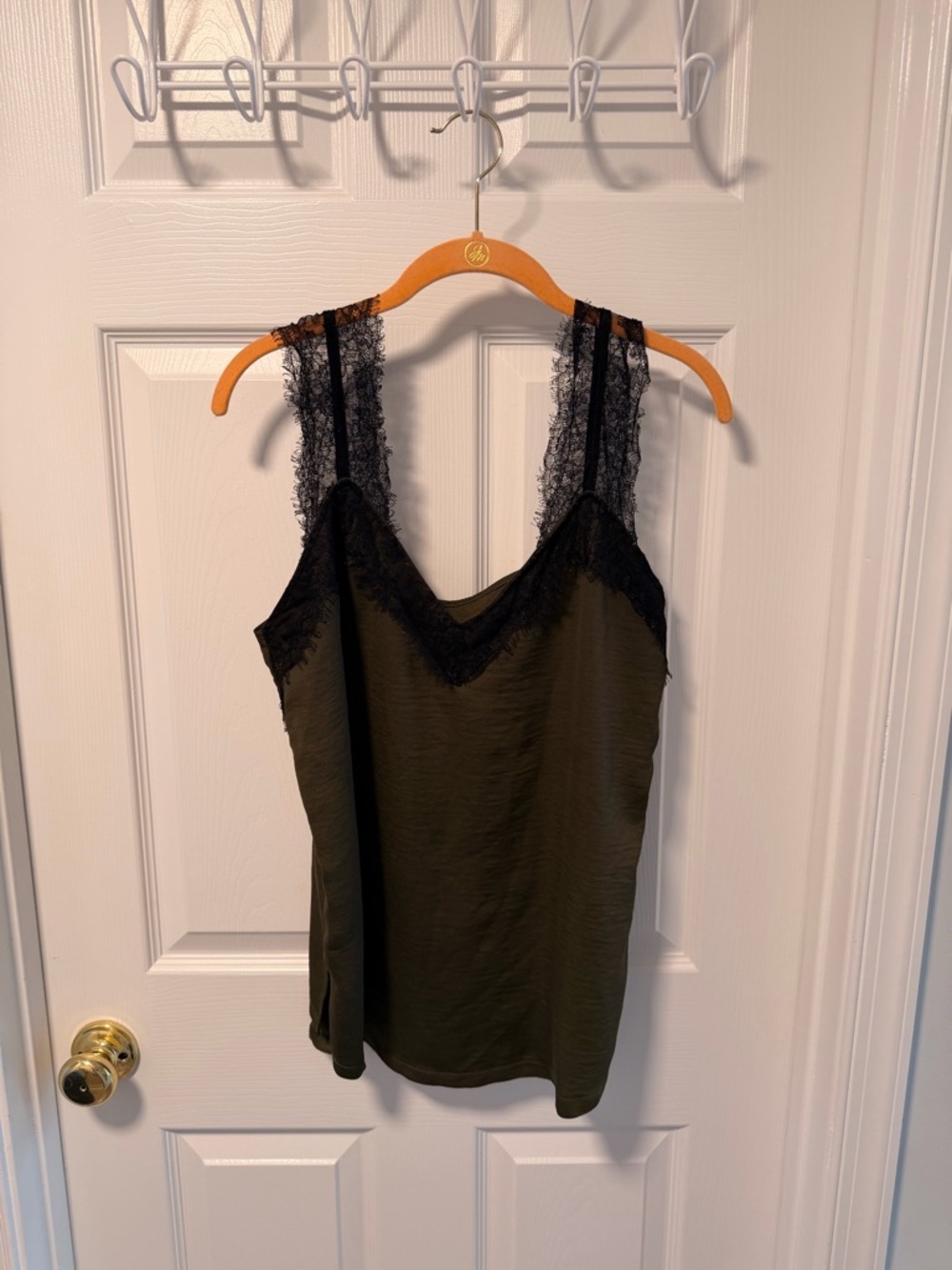 Zara Olive Green Cami with Black Lace Trim